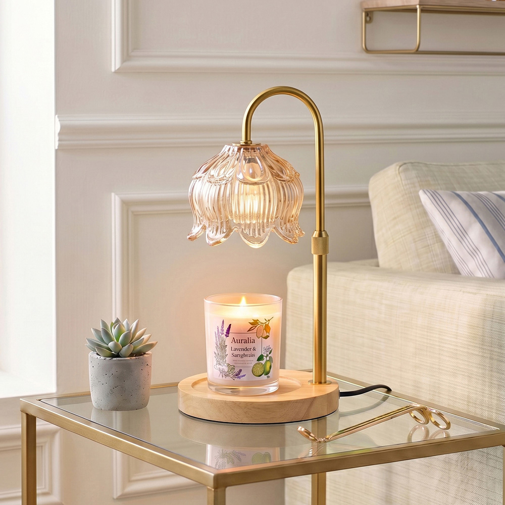 Living and Home Wood Base Candle Warmer Lamp with Timer and Dimming Image 2
