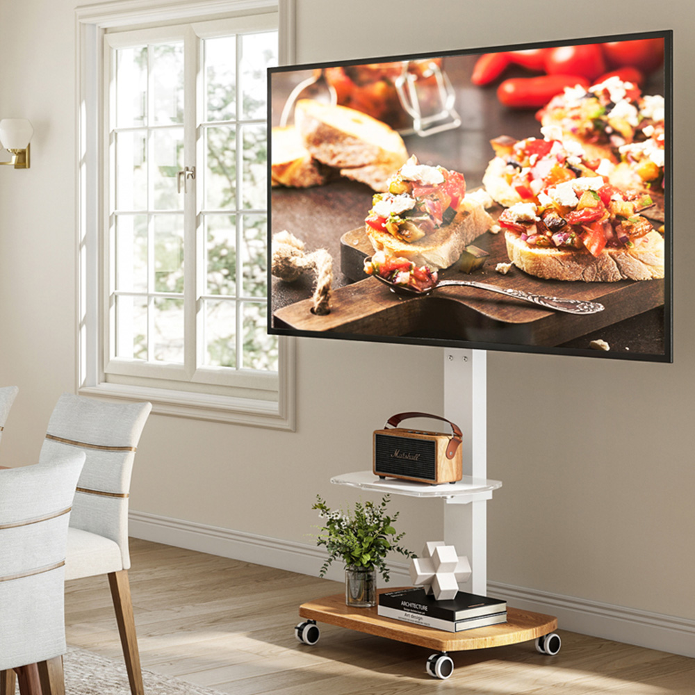 TTAP Oak Base 2 Shelf Floor Pedestal TV Stand Image 1
