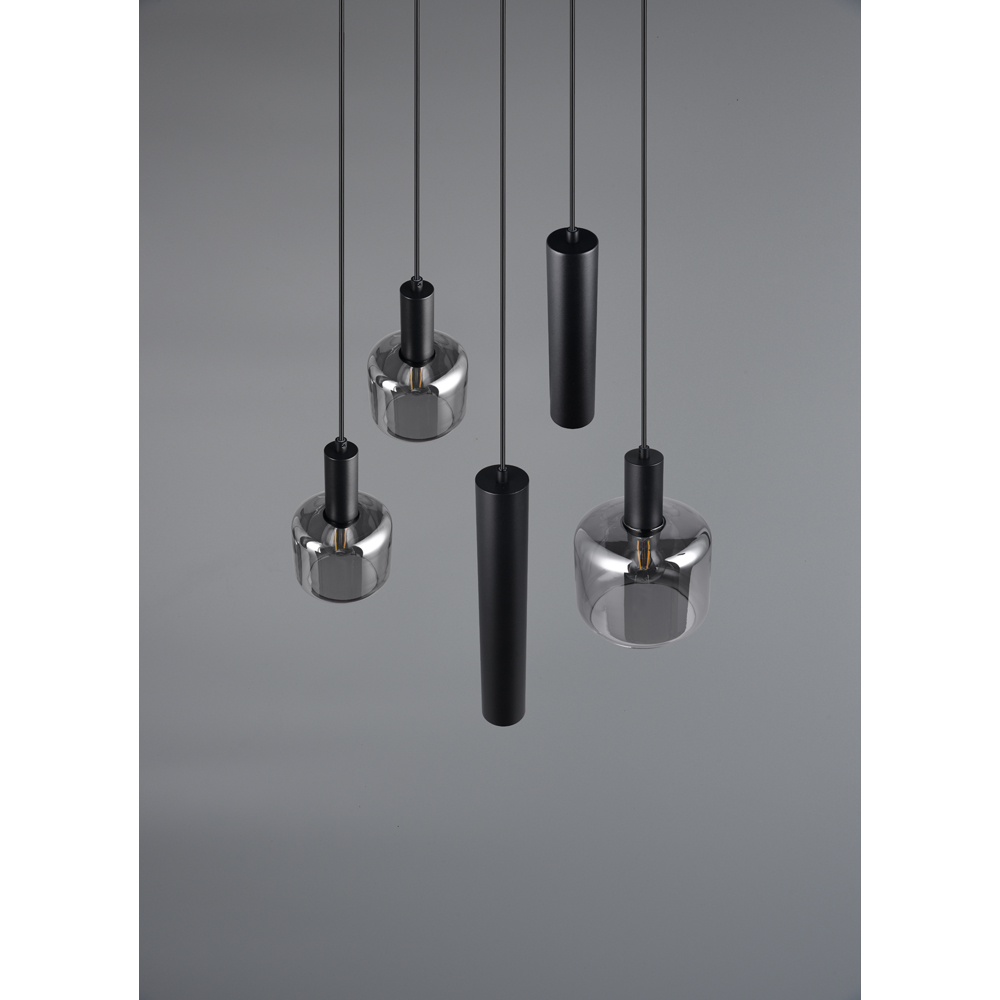 TRIO Mataro 5 Light Matt Black Ceiling Pendant Light Image 6