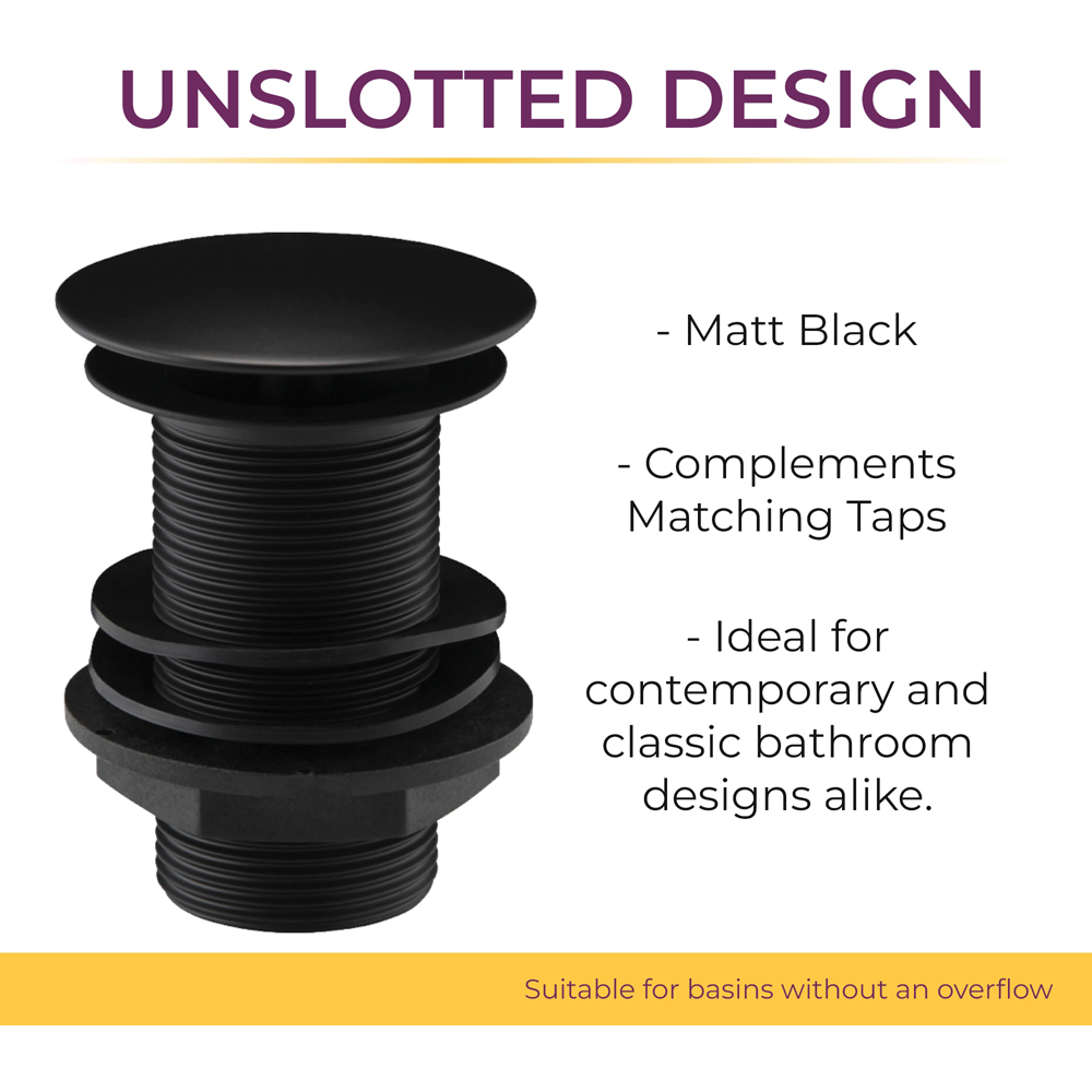 Go Bathrooms Matt Black Unslotted Click Clack Basin Waste Image 3