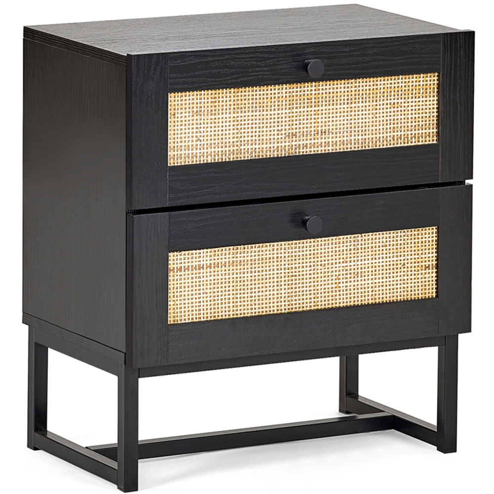 Julian Bowen Padstow 2 Drawer Black Bedside Cabinet Image 2