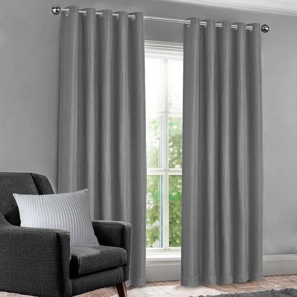 Velosso Waffle Silver Blackout Curtains 228 x 228cm Image 1