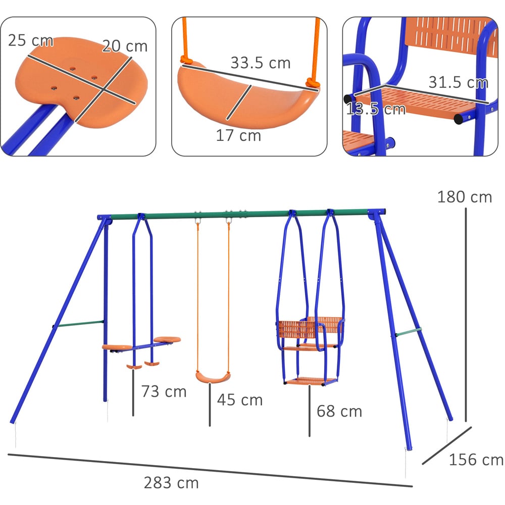 Outsunny 3 in 1 Metal Kids Swing Set Image 8