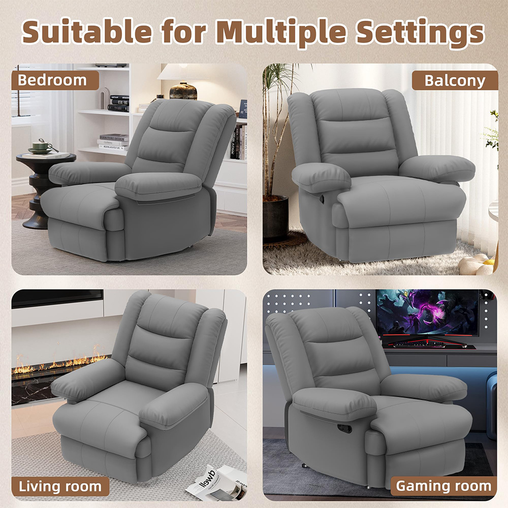 Rattrix Grey PU Leather Manual Reclining Chair with Padded Backrest and Retractable Footrest Image 4