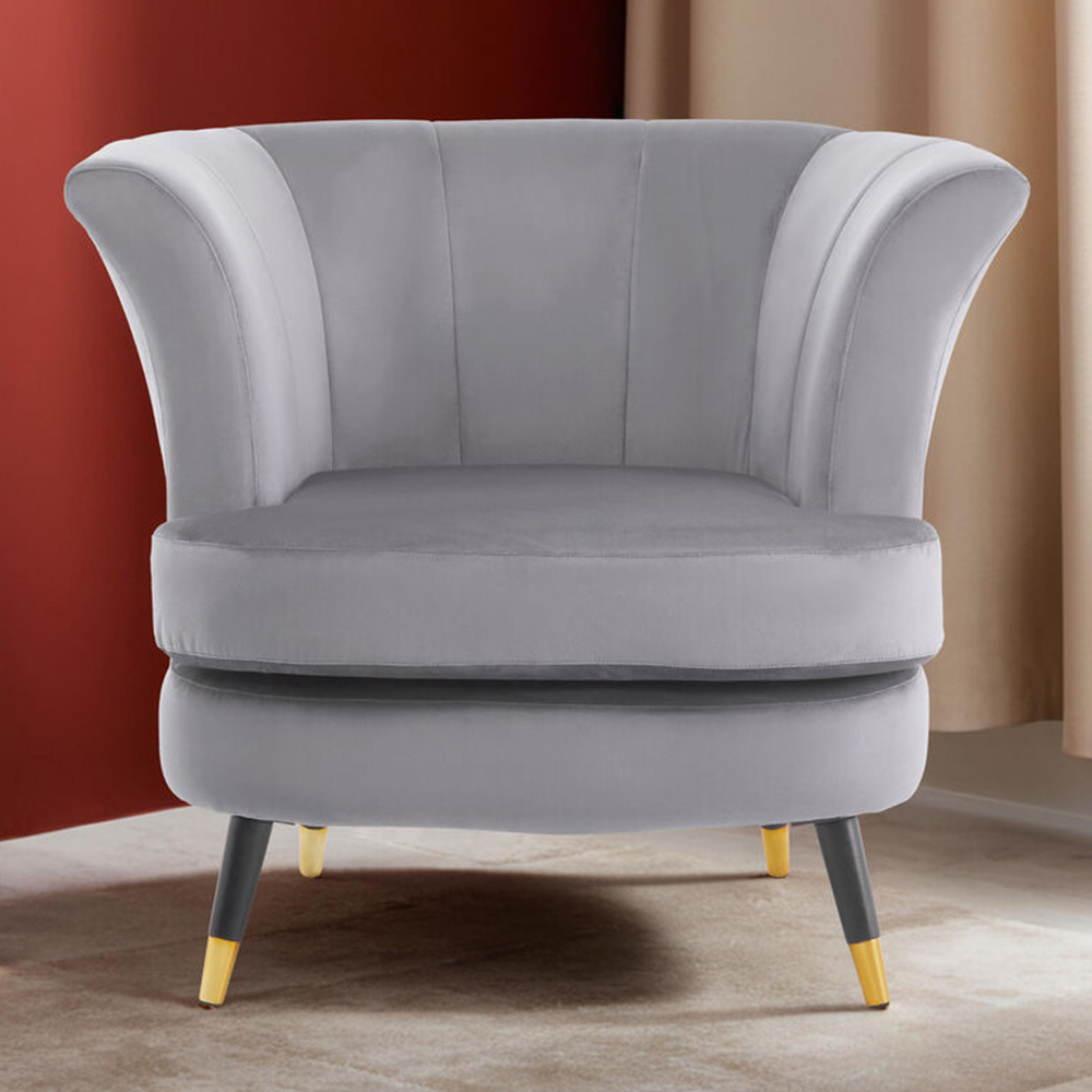 Premier Housewares Loretta Grey Velvet Curved Accent Chair Image 1