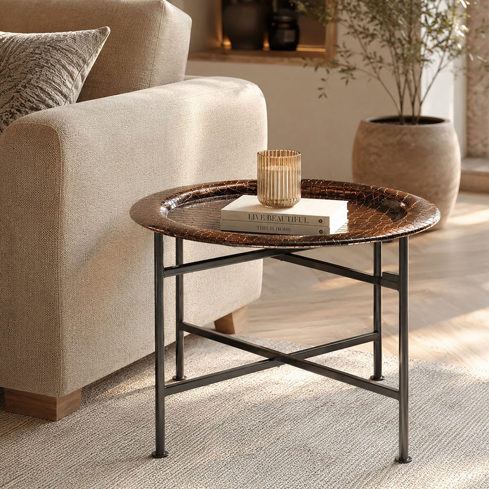 Premier Housewares Hege Black and Copper Finish Crocodile Texture Round Side Table Image 4