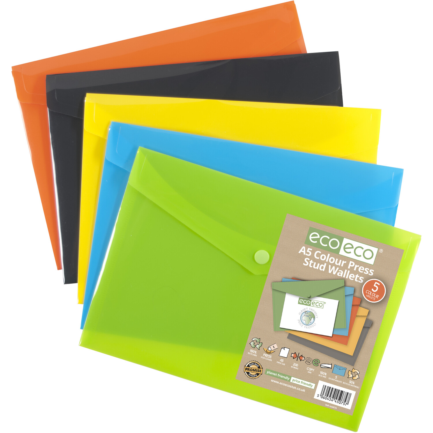 Pack of Five Colour Press Stud Wallets  - DL Image 2