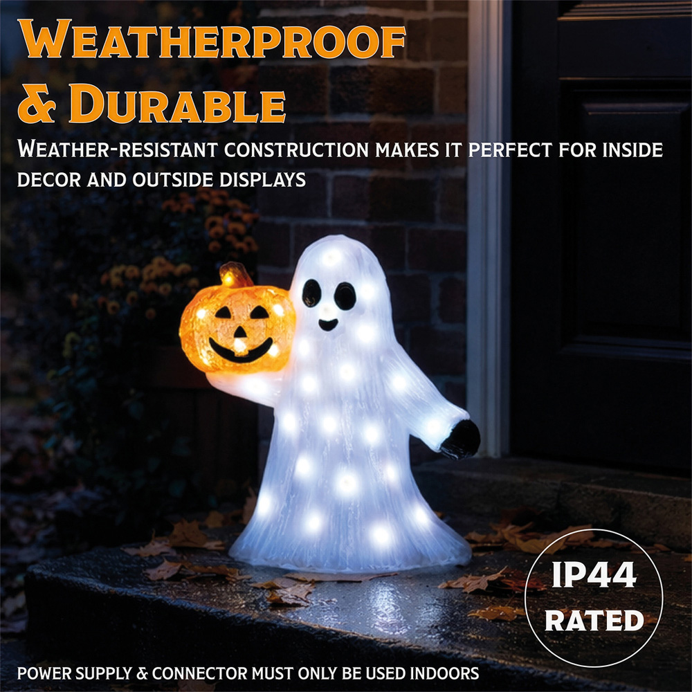 FXLab 50 White LED Pumpkin and Ghost Halloween Decoration 28 x 12.5 x 29.5cm Image 4