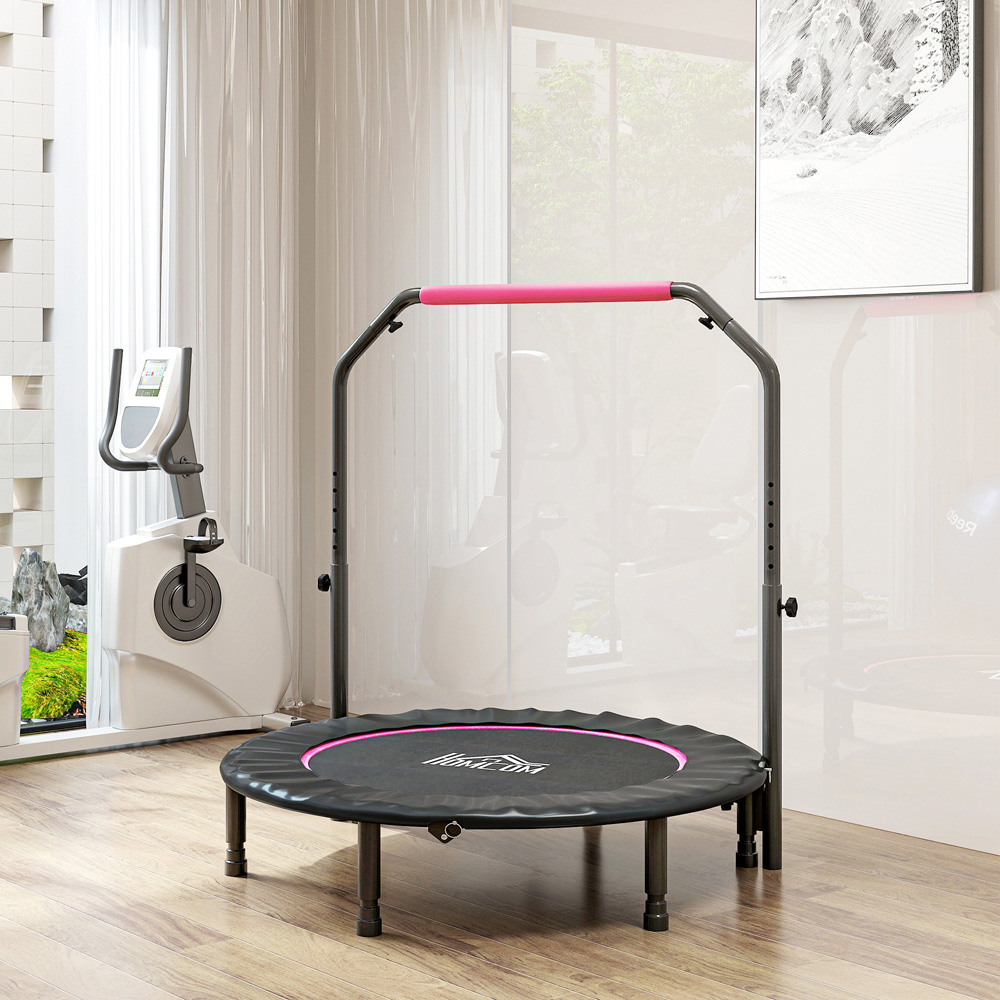 HOMCOM 3.7ft Pink Foldable Mini Trampoline with Adjustable Foam Handle Image 2