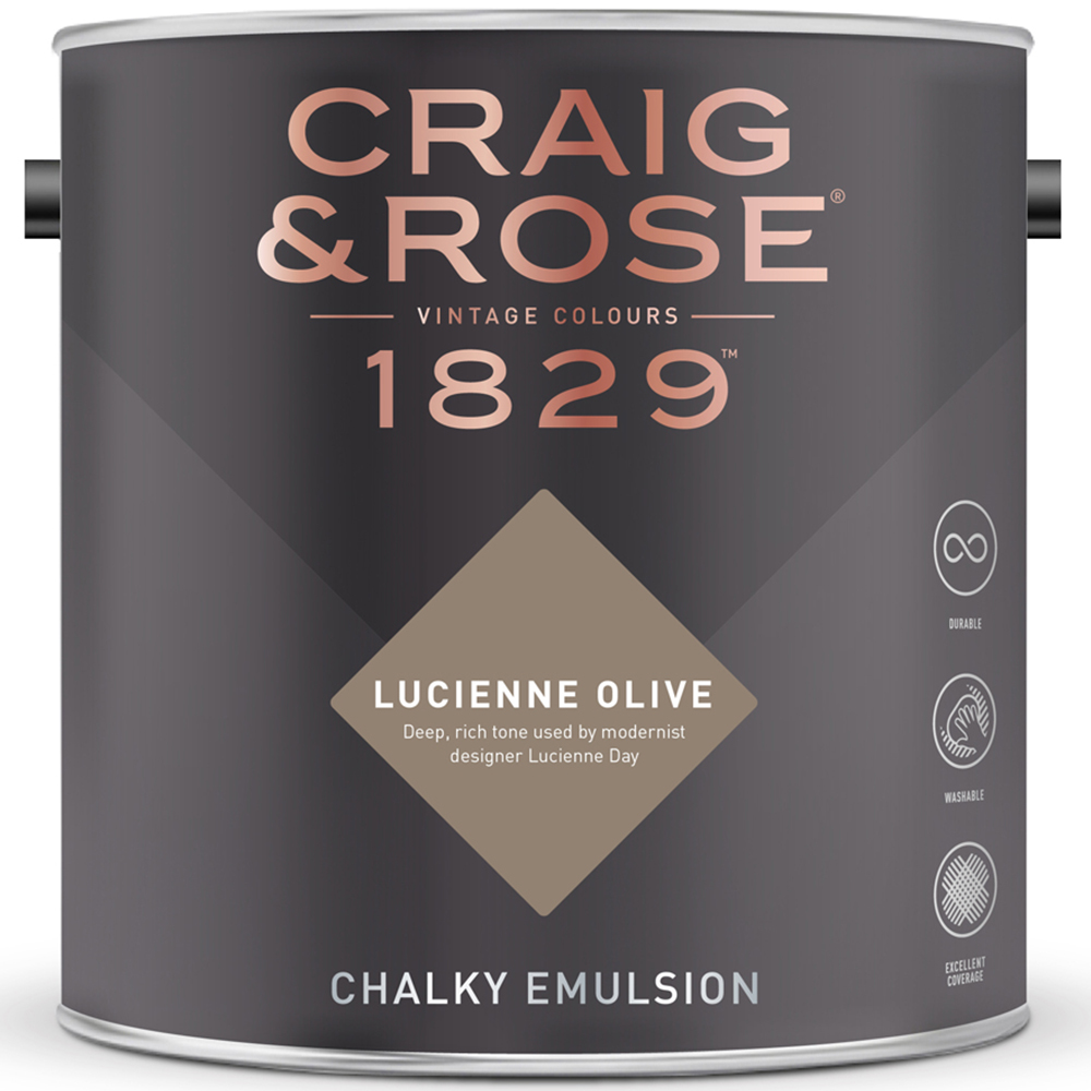 Craig & Rose Walls and Ceilings Lucienne Olive Chalky Emulsion Paint 5L Image 2