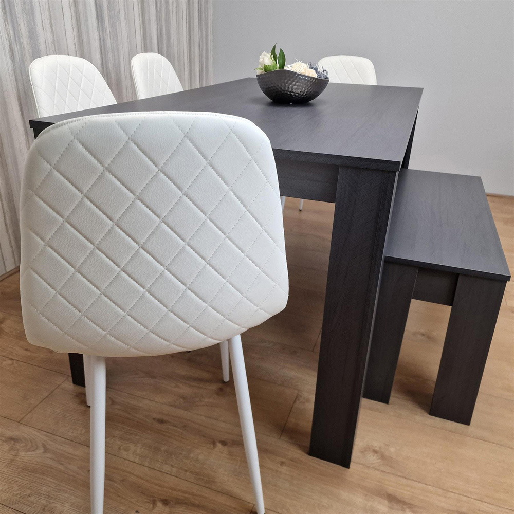 Portland Leather and Wood 6 Seater Dining Set Dark Grey and White Image 4