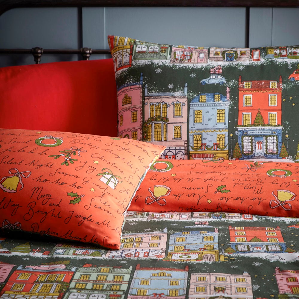 furn. Christmas Spirit King Size Green Festive Duvet Cover Set Image 2