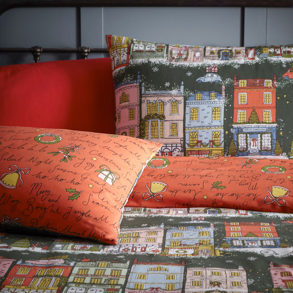 furn. Christmas Spirit Double Green Festive Duvet Cover Set Image 2