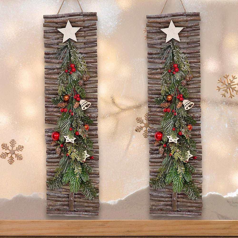 Shatchi Twig Wall Christmas Tree Hanging Decoration 60 x 16cm Image 2