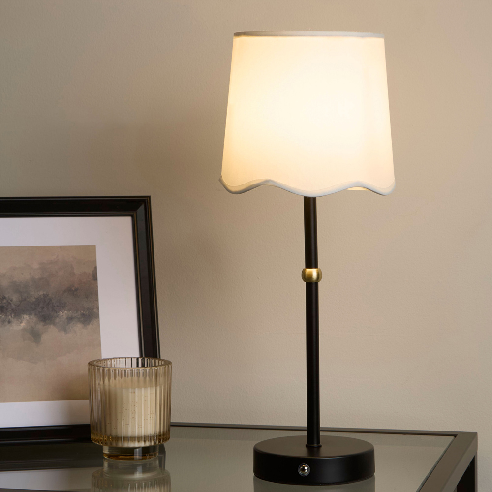 Lighting Collection Antique Brass and Black Rechargeable LED Table Lamp Image 2