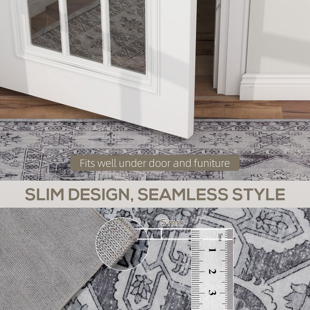 HOMCOM Grey Floral Flannel Non Slip Rug 170 x 120cm Image 7