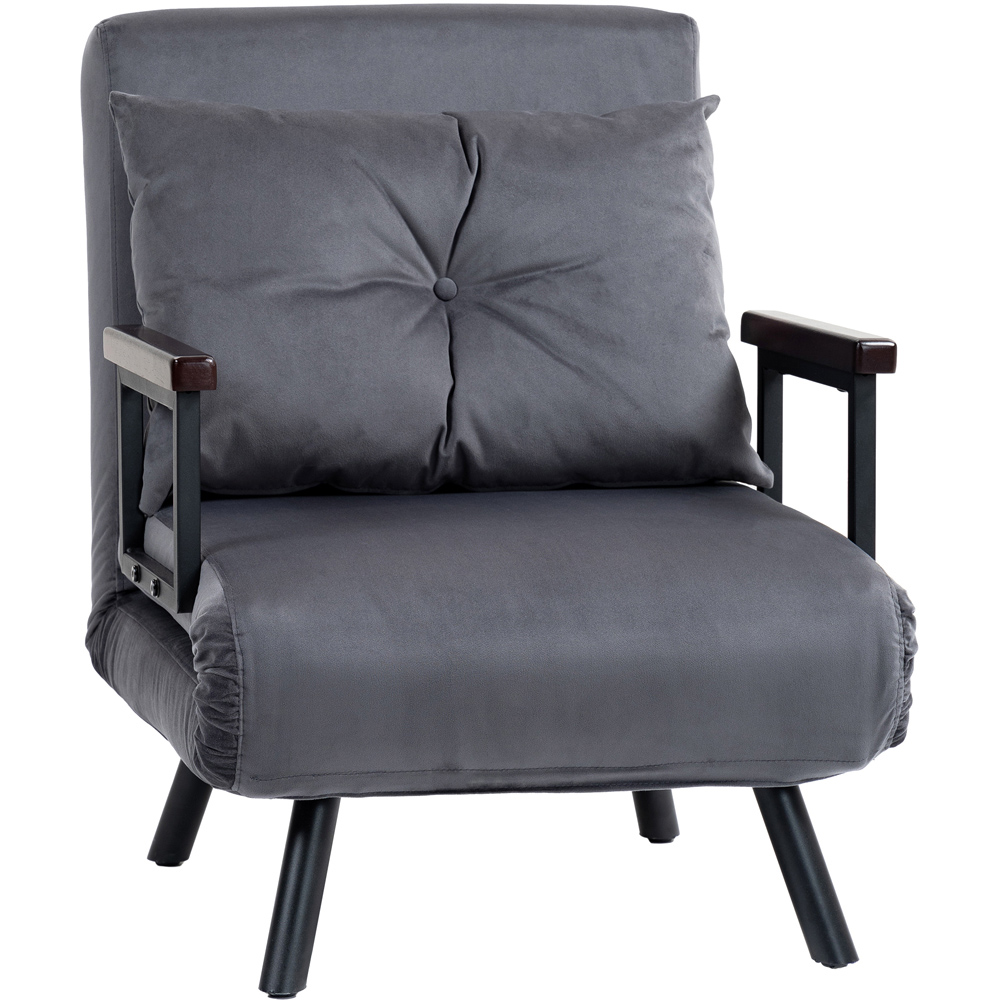 HOMCOM Single Grey Velvet Feel Fabric Convertible Chair Bed Image 2