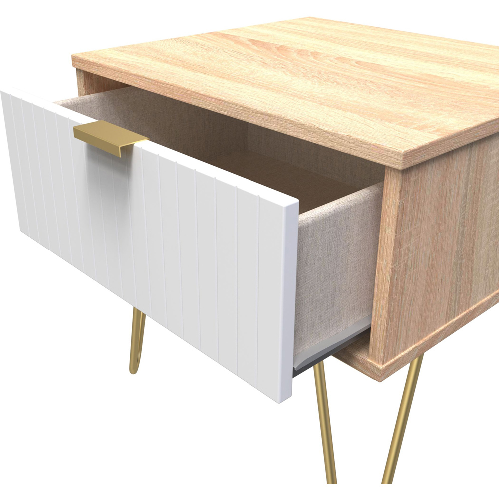 Crowndale Single Drawer White Matt and Bardolino Oak Bedside Table Ready Assembled Image 6