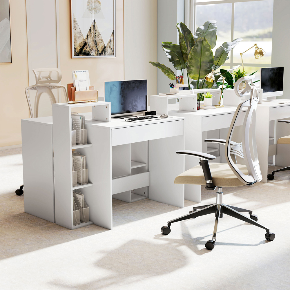 Portland Single Drawer 3 Shelf Computer Desk White Image 4
