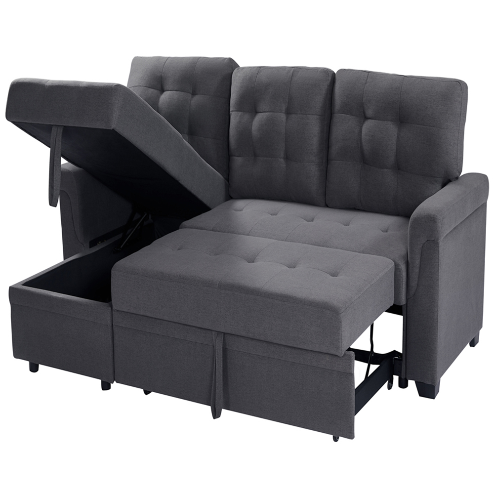 Furniture One 3 Seater Light Grey Linen Corner Storage Sofa Bed Image 4