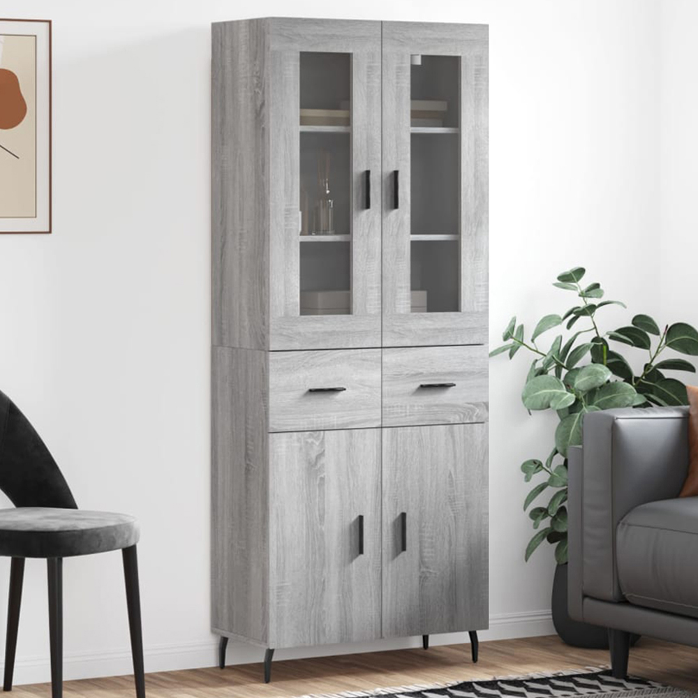 vidaXL 4 Door 2 Drawer Grey Sonoma Highboard Image 1
