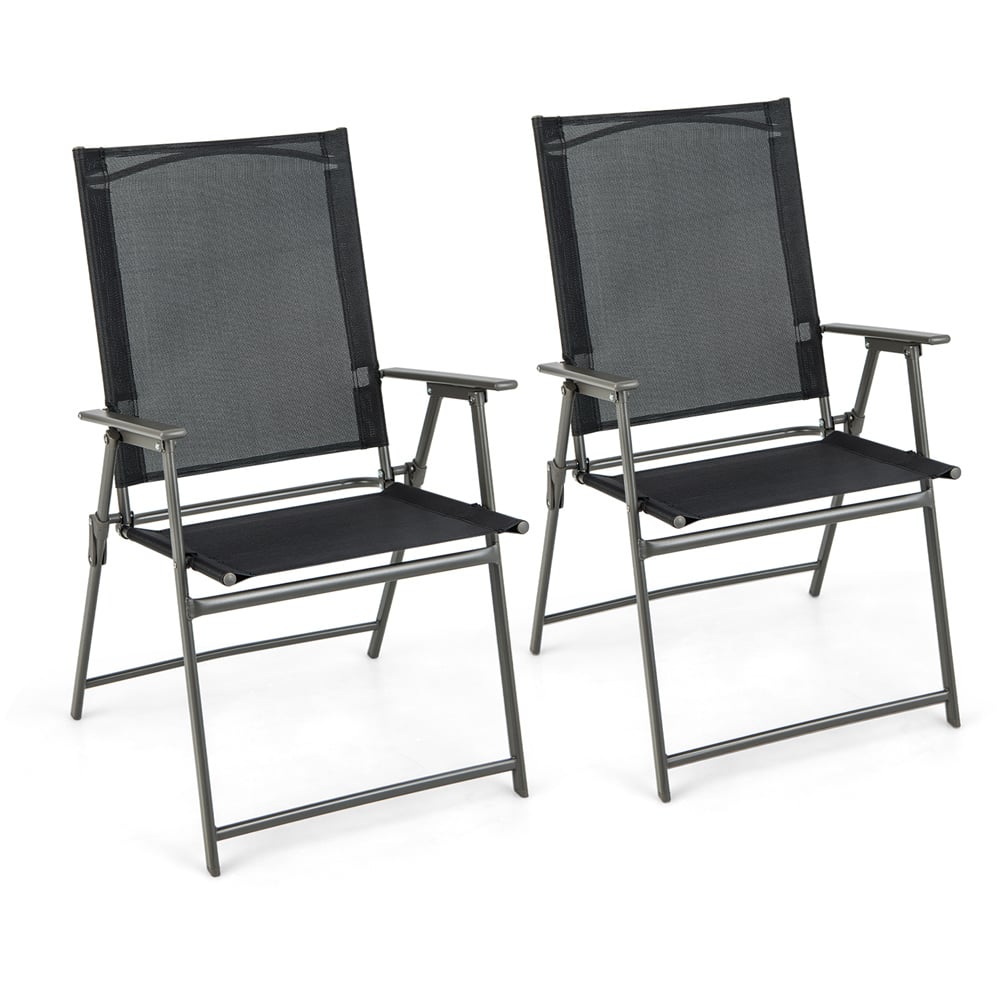 Costway Set of 2 Black Foldable Garden Dining Chair Image 2