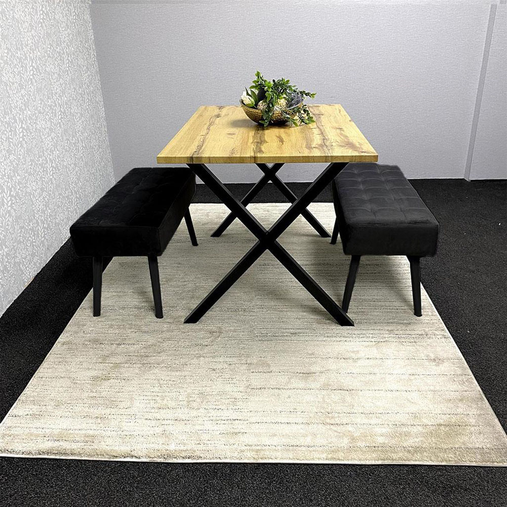 Portland 4 Seater Black Velvet Wooden Brown Dining Table Set Image 7