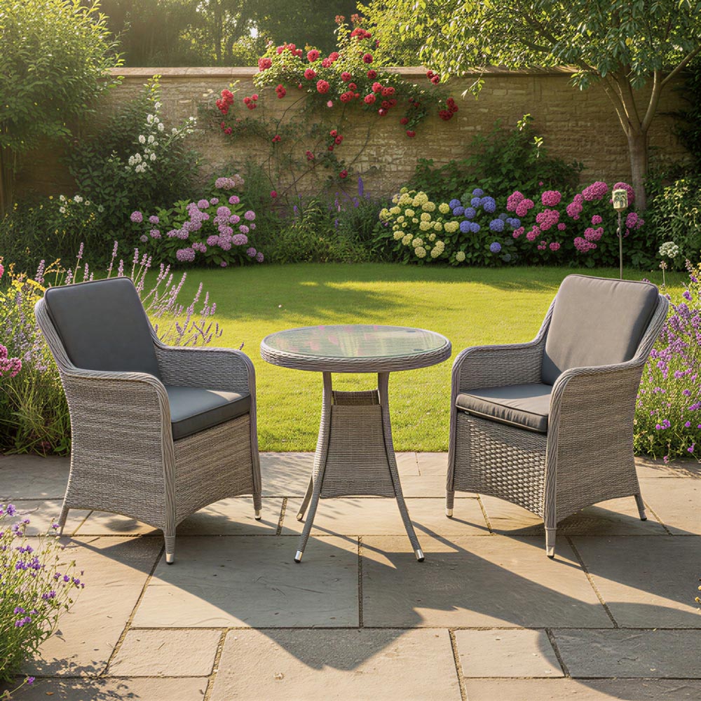 Oseasons Hampton 2 Seater Dove Grey and Dark Grey Rattan Bistro Set with Cushions Image 4