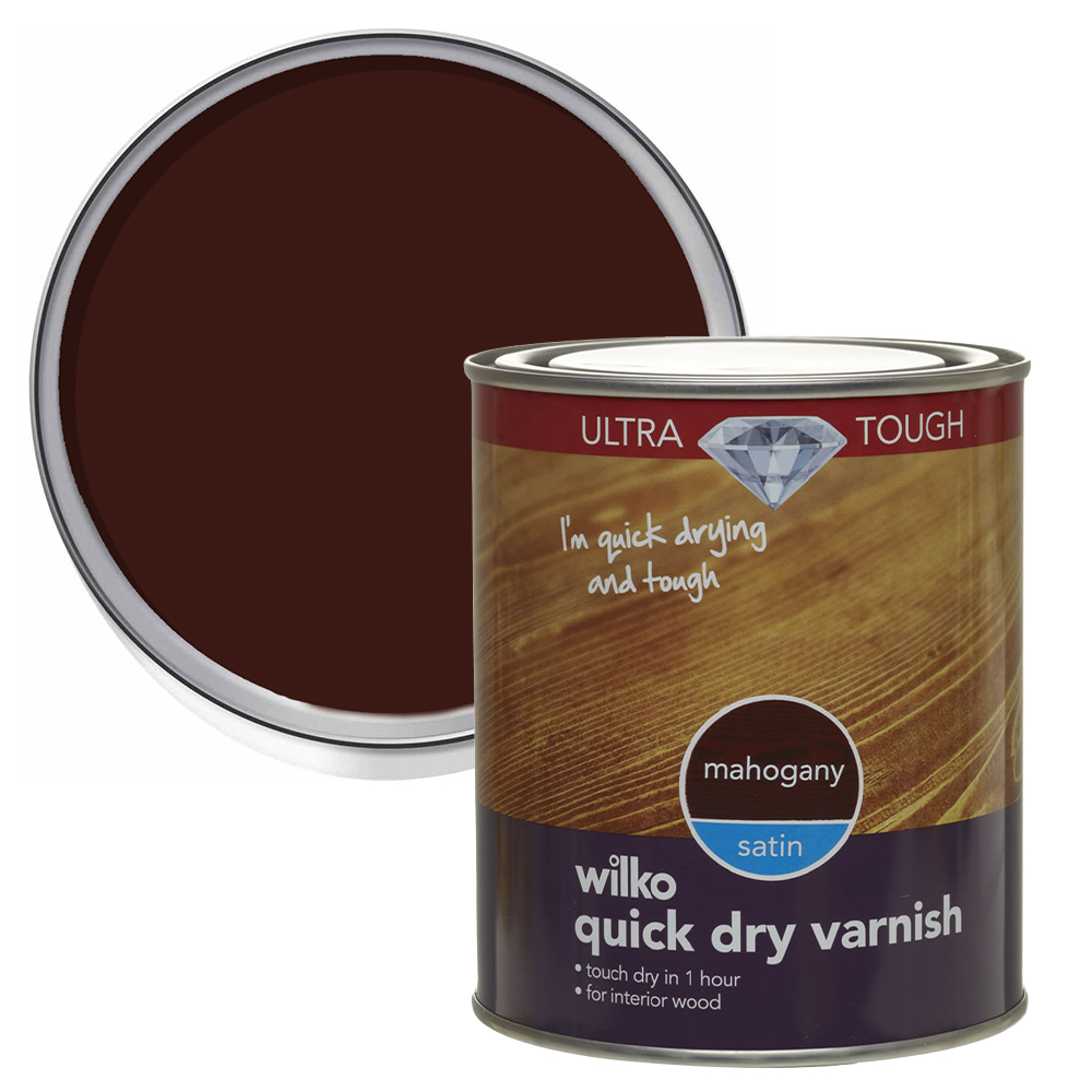 Wilko Ultra Tough Quick Dry Mahogany Satin Varnish 750ml Image 1
