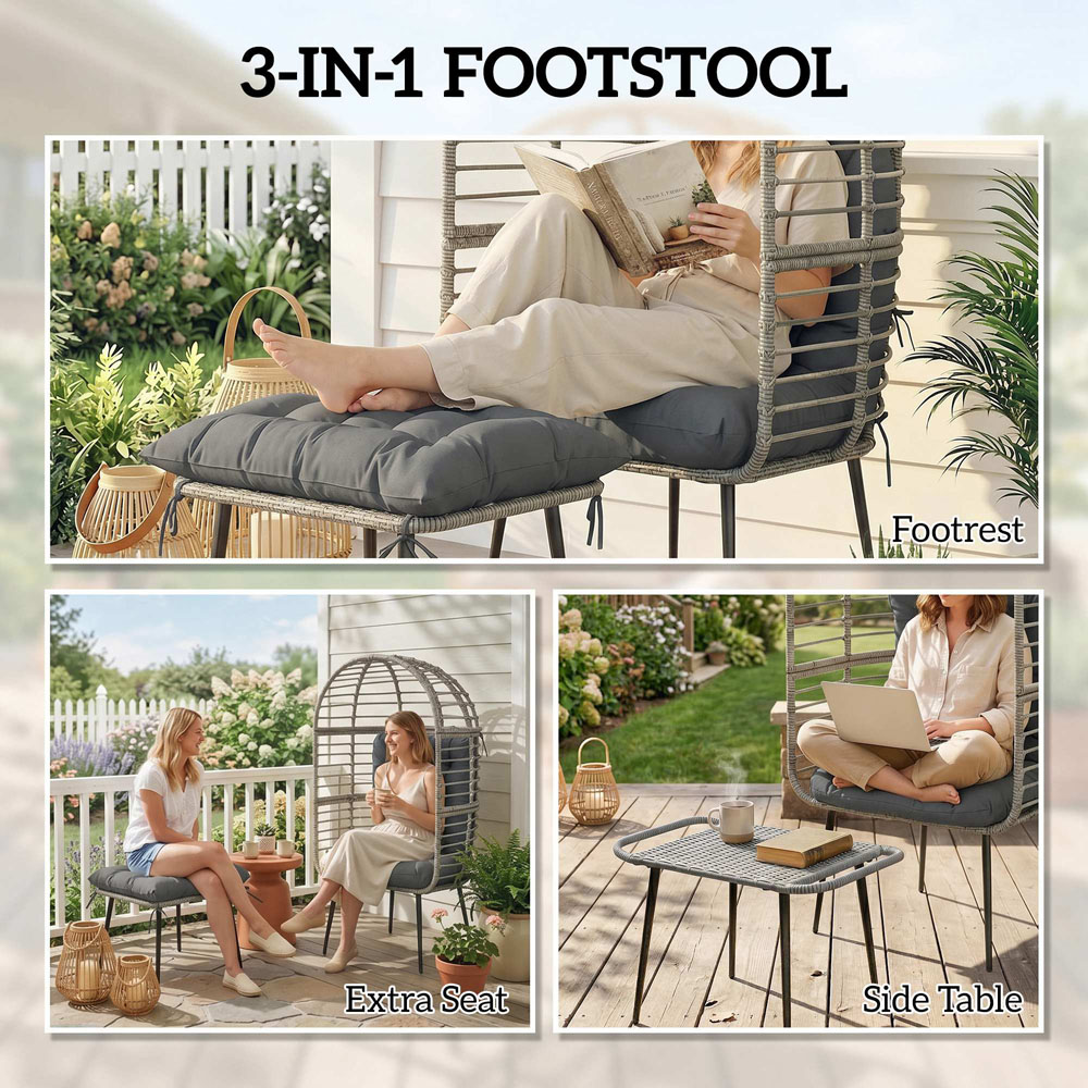 Outsunny Light Grey Standing Egg Chair with Footstool Image 8