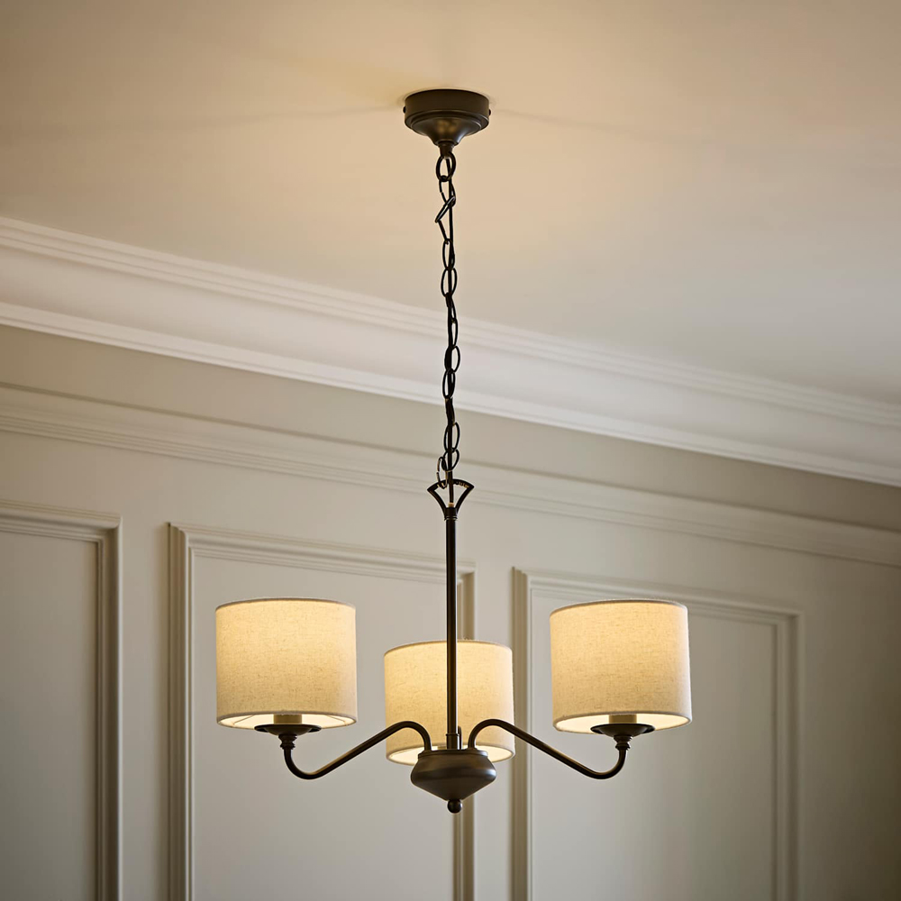 ValueLights Carmit 3 Arm Linen Shade Black Chandelier Ceiling Light with Bulb Image 6