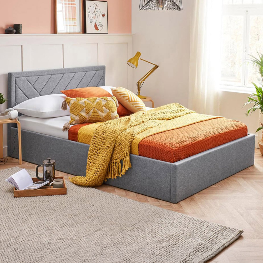 Home Treats Small Double Grey Etched Bed Frame with Mattress Image 1