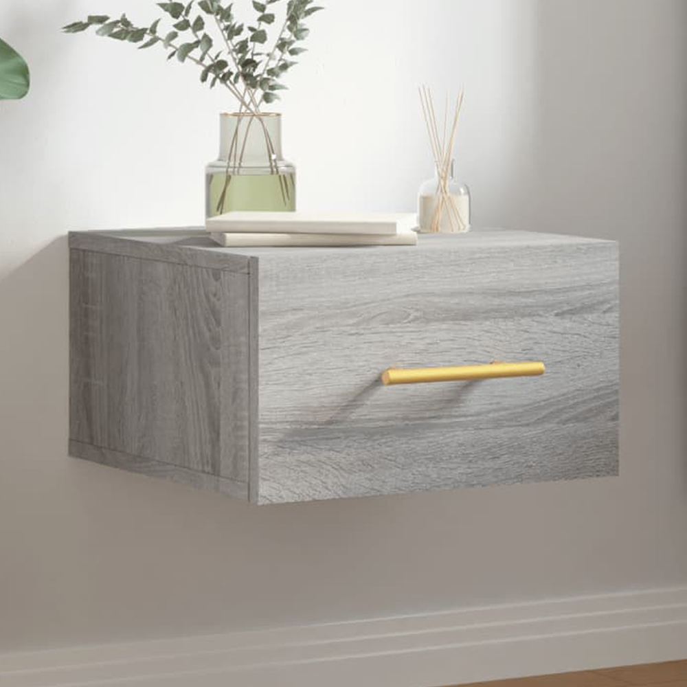 vidaXL Single Drawer Grey Sonoma Oak Wall Mounted Bedside Table Image 1