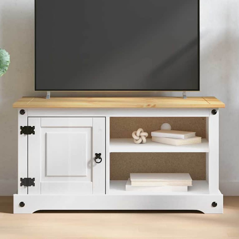 vidaXL Single Door 2 Shelf White TV Cabinet Image 1