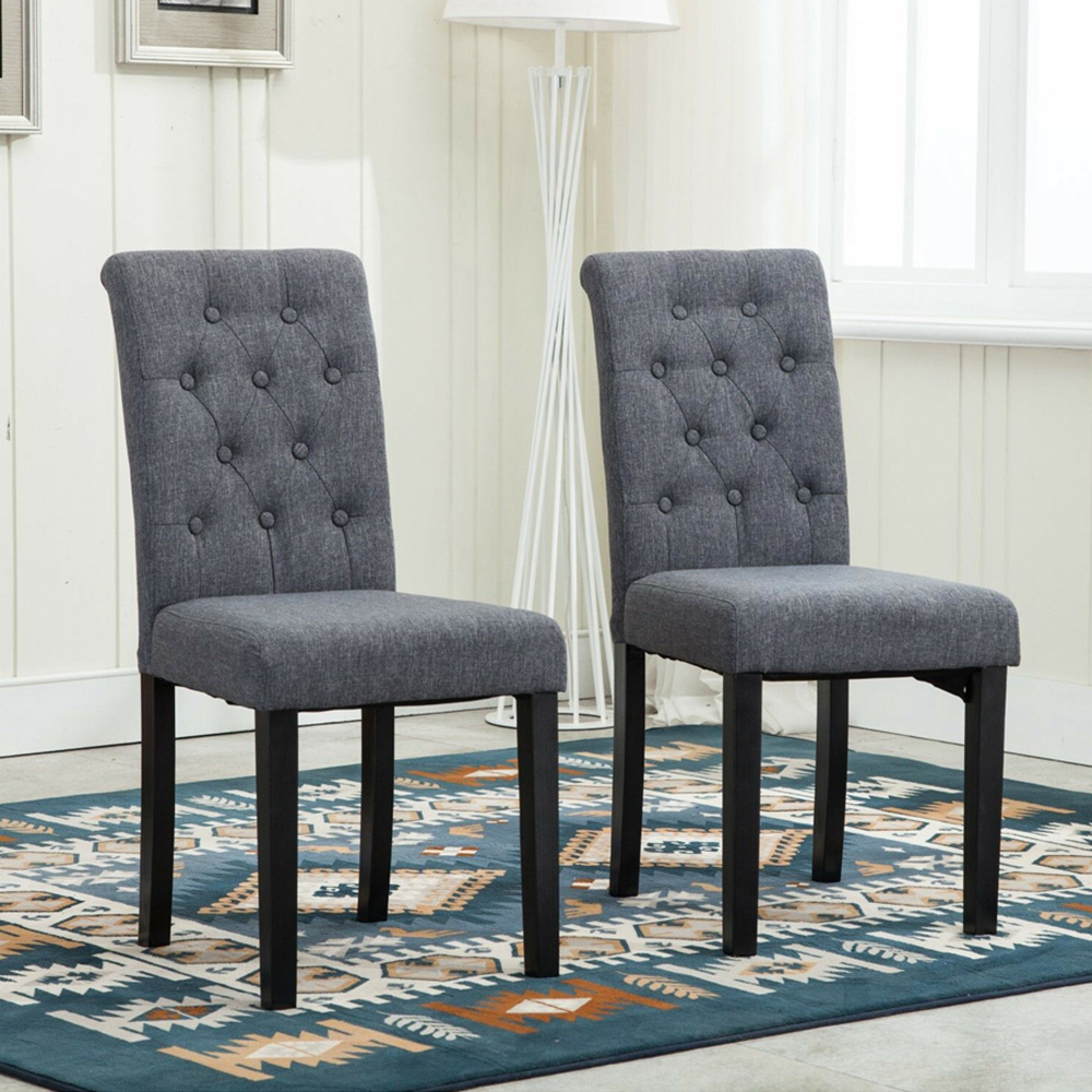 Grey Set of 2 Tufted Button Back Fabric Dining Chair Image 4