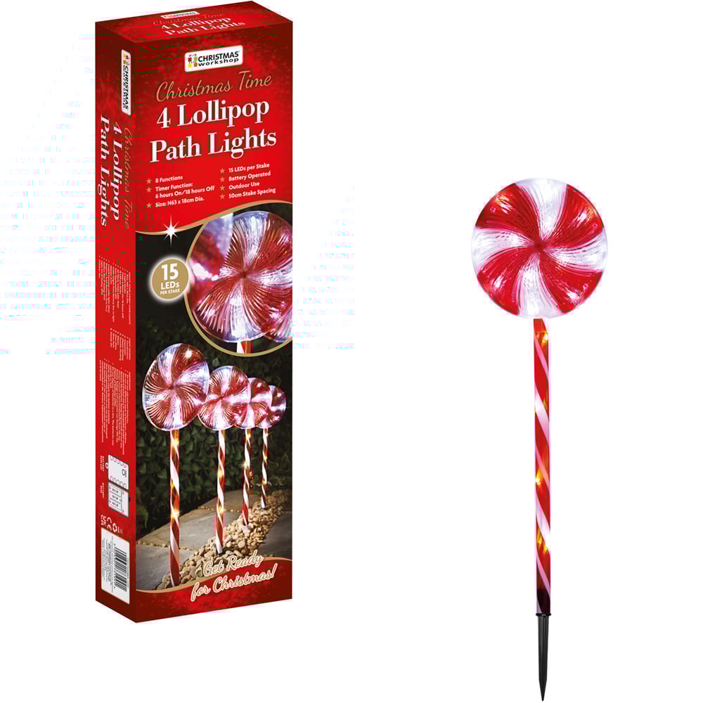 The Christmas Workshop Set of 4 White Lollipop Stake Light Image 3