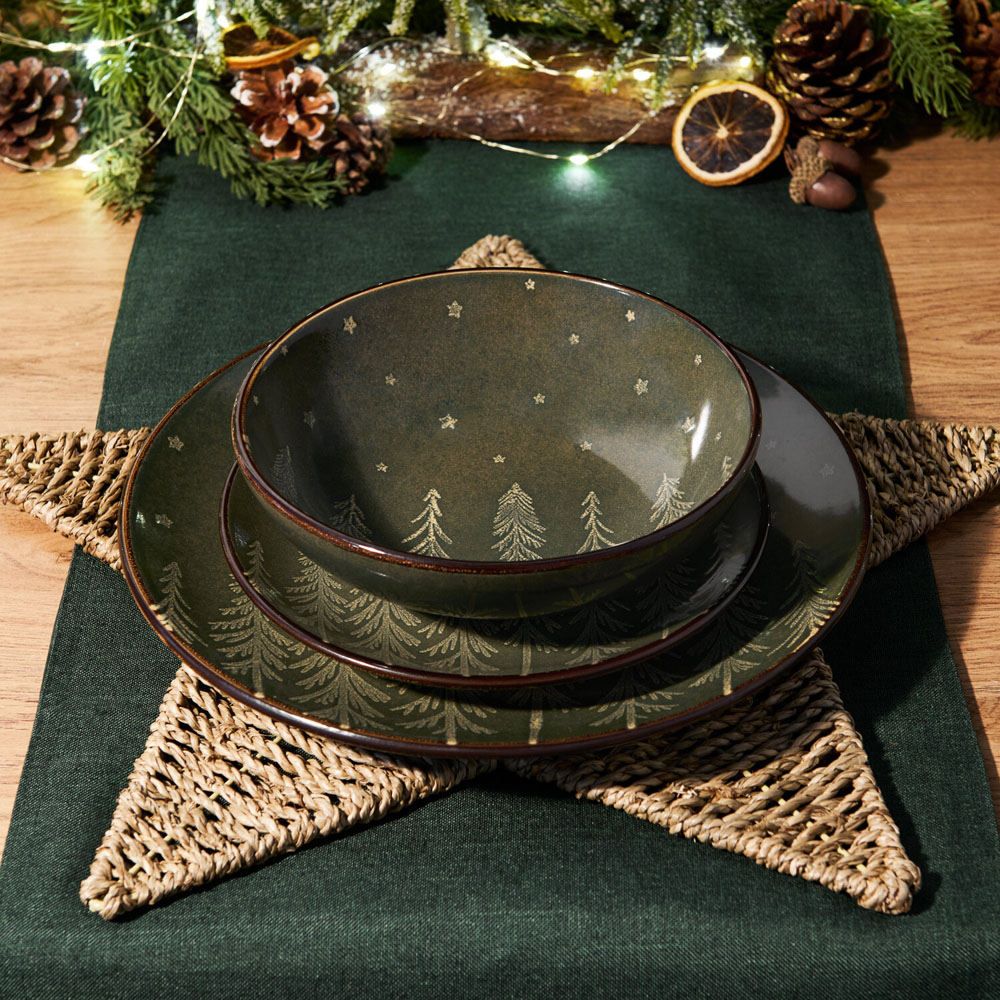 Nordic Pine 12 Piece Reactive Glaze Dinner Set Green Image 3