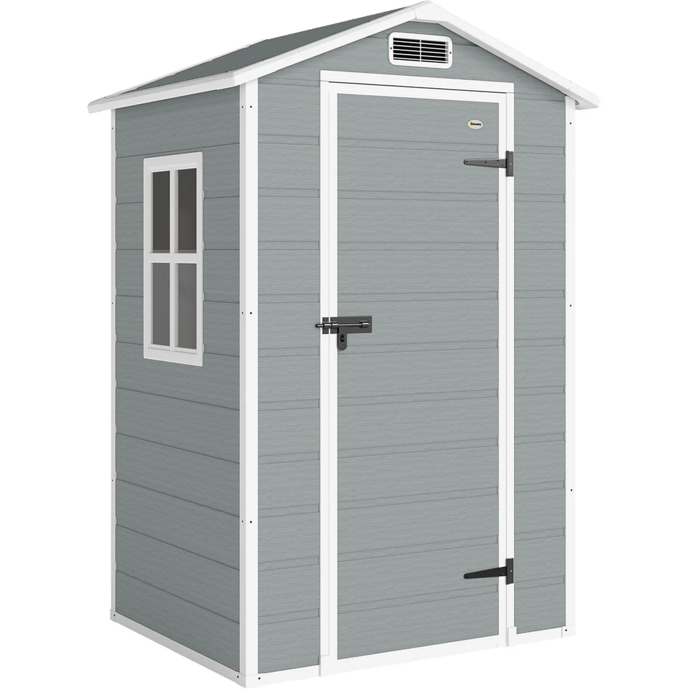 Outsunny 4 x 3ft Light Grey Apex Small Garden Shed with Built-In Floor Image 1