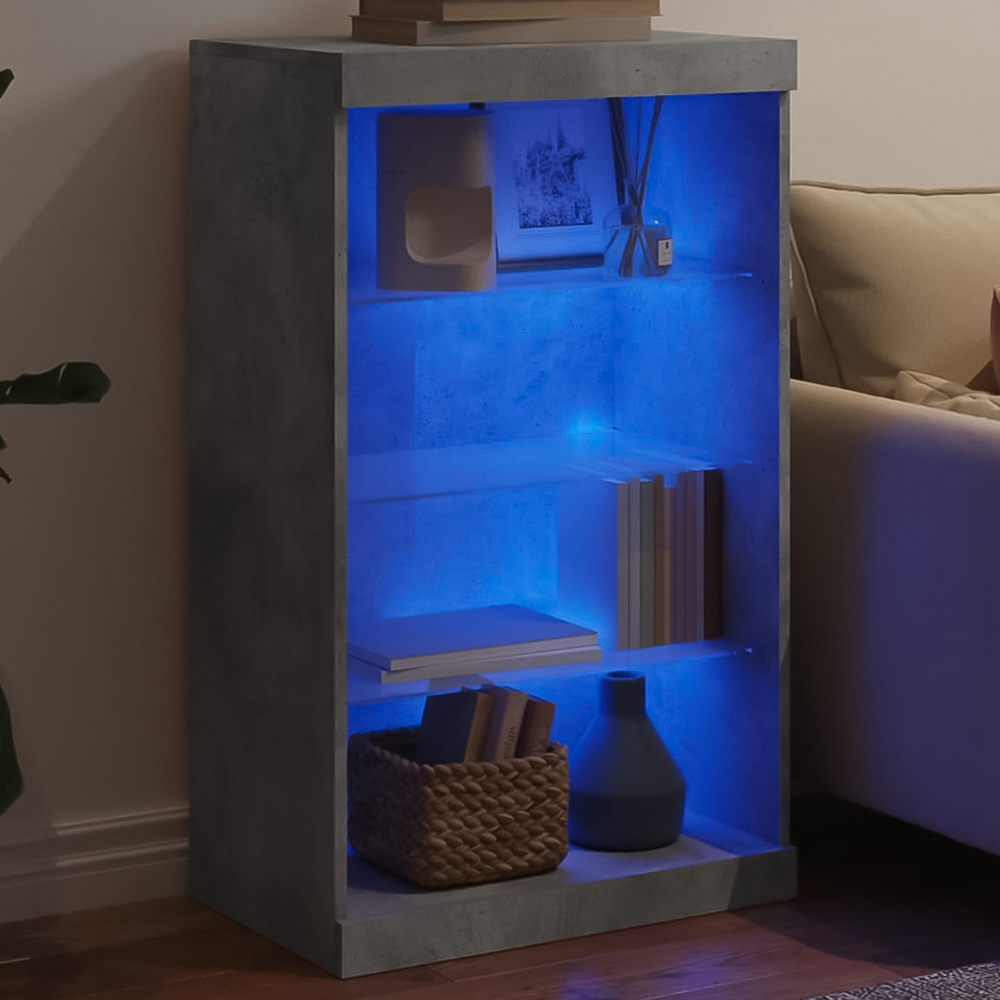 vidaXL 4 Shelf Concrete Grey Wooden Sideboard with LED Lights Image 1