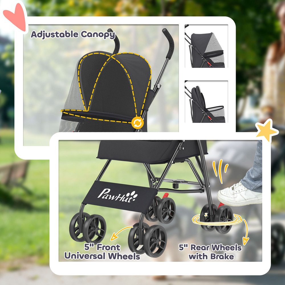 PawHut Black Foldable Dog Stroller with Mesh Windows for Mini Dogs Image 6
