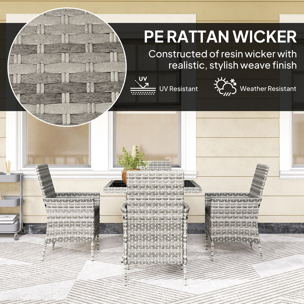 Outsunny 4 Seater Mixed Grey Rattan Patio Dining Set with Cushions Image 5