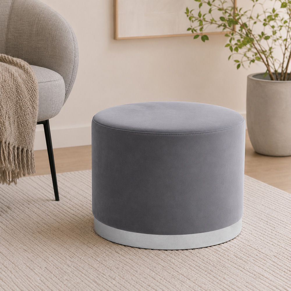 Premier Housewares Hagen Grey and Silver Round Stool Image 3