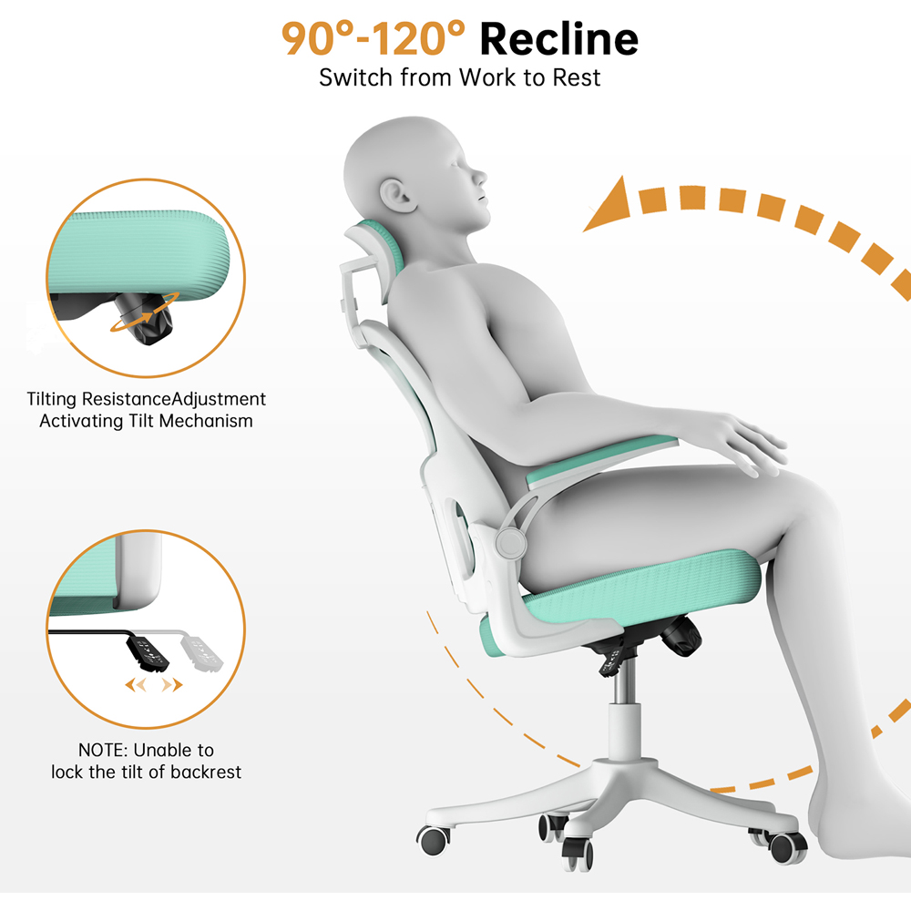 Rattrix Green Mesh Height Adjustable Ergonomic Office Chair with Flip-Up Arms and Lumbar Support Image 4