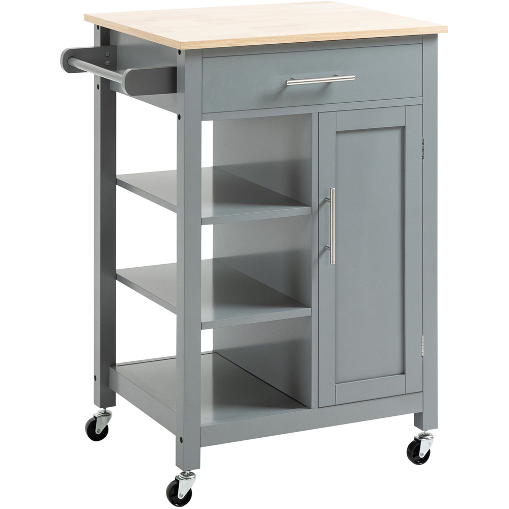 HOMCOM Single Drawer Single Door 3 Shelf Grey Kitchen Trolley Image 1