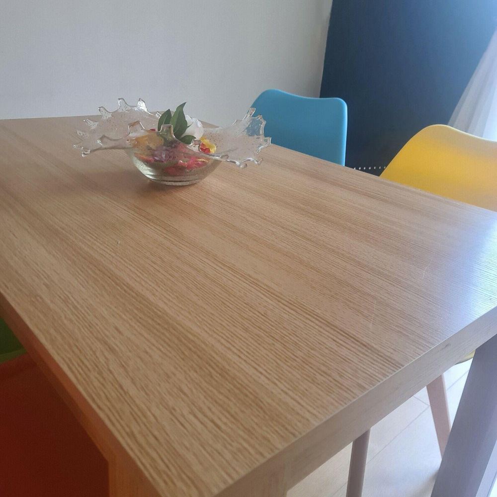 Portland 4 Seater Square Leather Dining Table Set Oak Effect and Multicolour Image 2