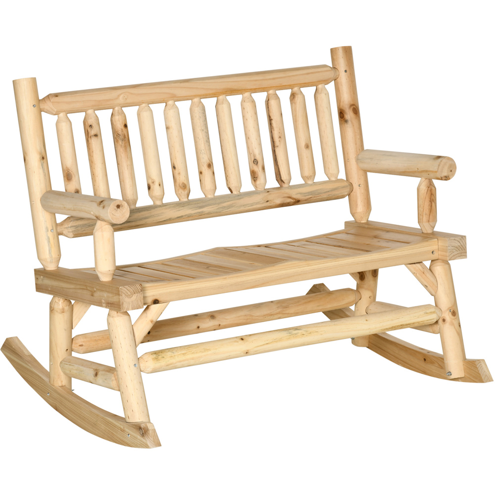 Outsunny 2 Seater Natural Wooden Rocking Bench Image 2