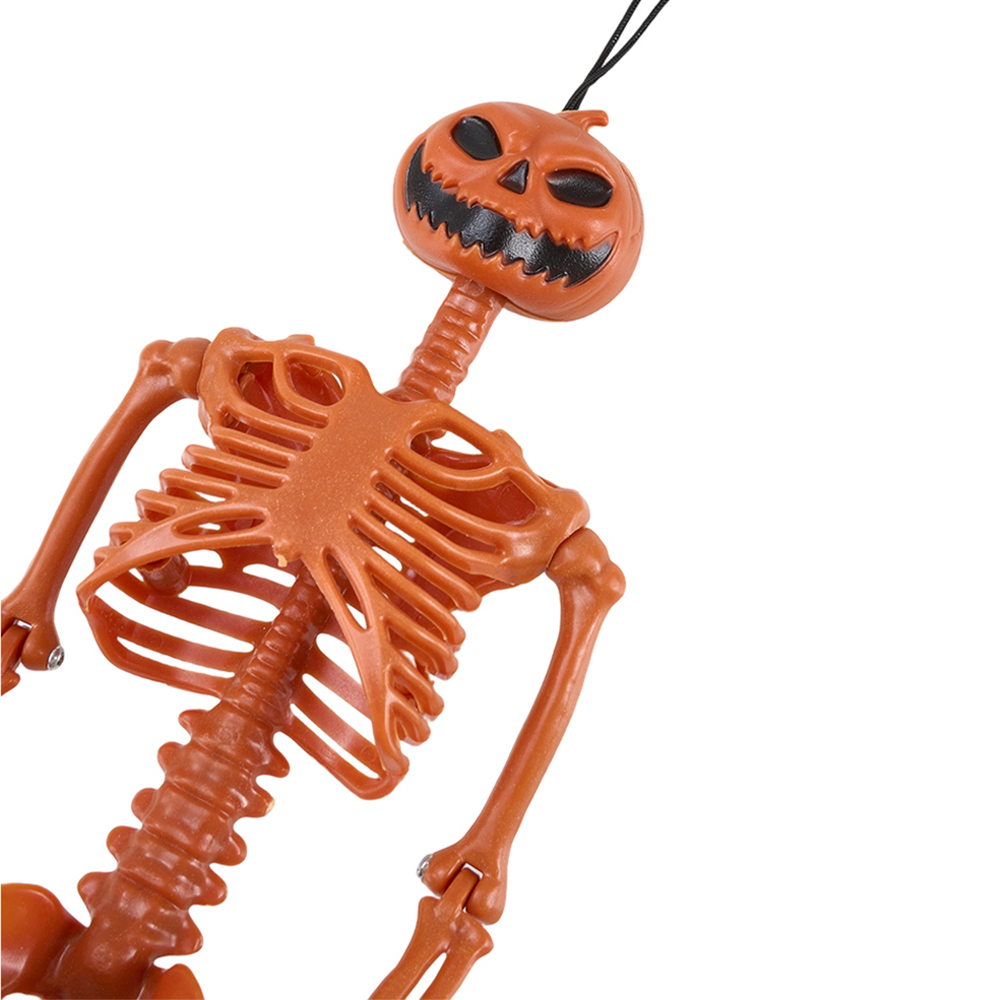 Living and Home Orange Posable Pumpkin Skeleton Halloween Decoration 1.2ft Image 2