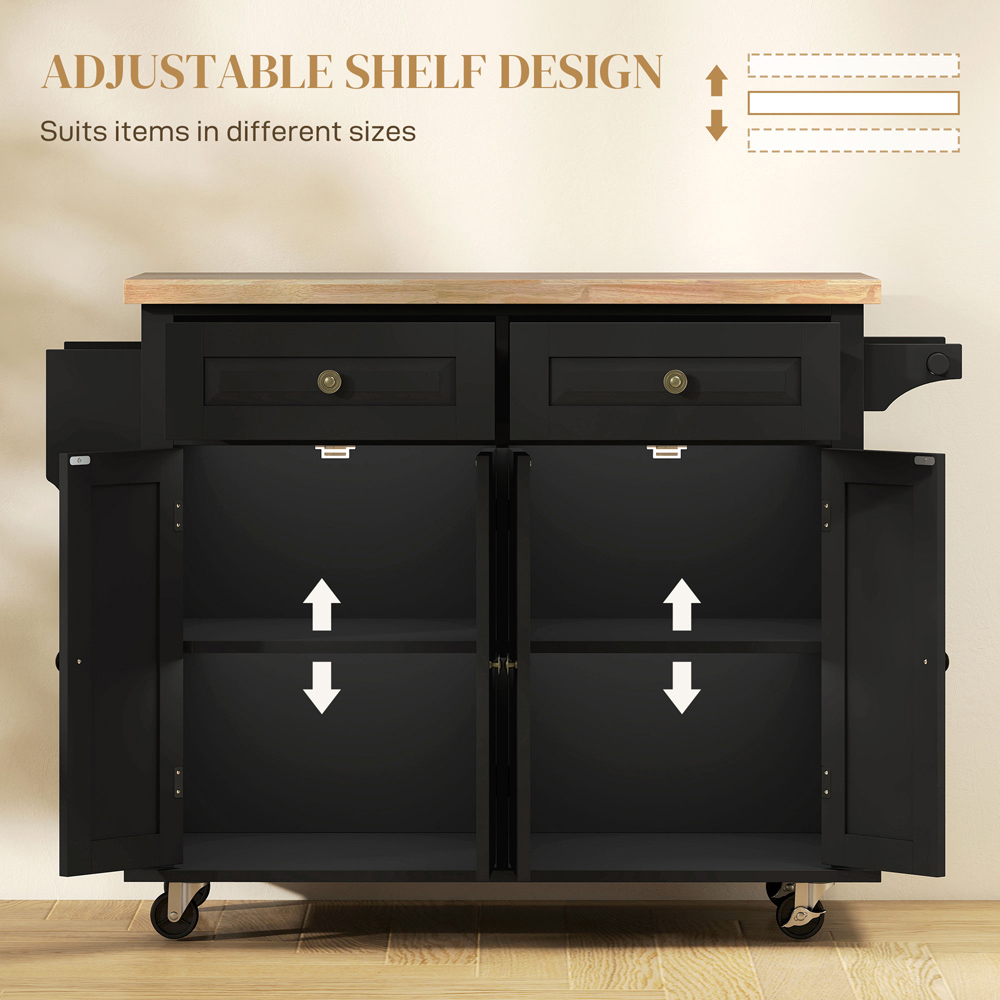 HOMCOM 4 Door 2 Drawer Black Rolling Kitchen Storage Cart Image 6