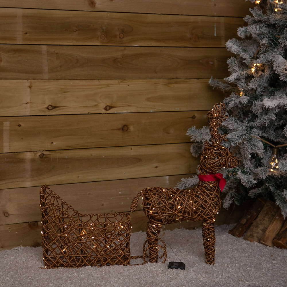 Samuel Alexander 120 Warm White LED Light-Up Rattan Reindeer and Sleigh Christmas Decoration 82cm Image 7