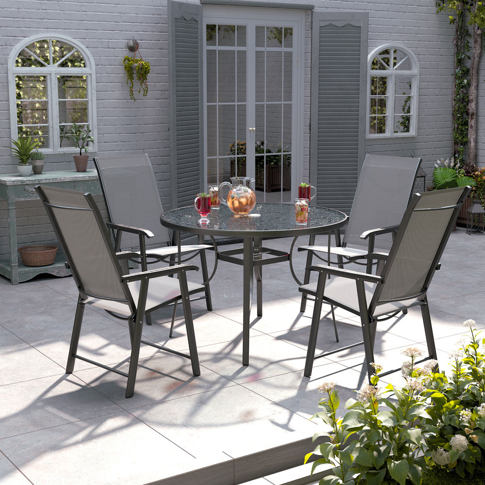 Living and Home Glass 4 Seater Round Garden Dining Set Black Image 5